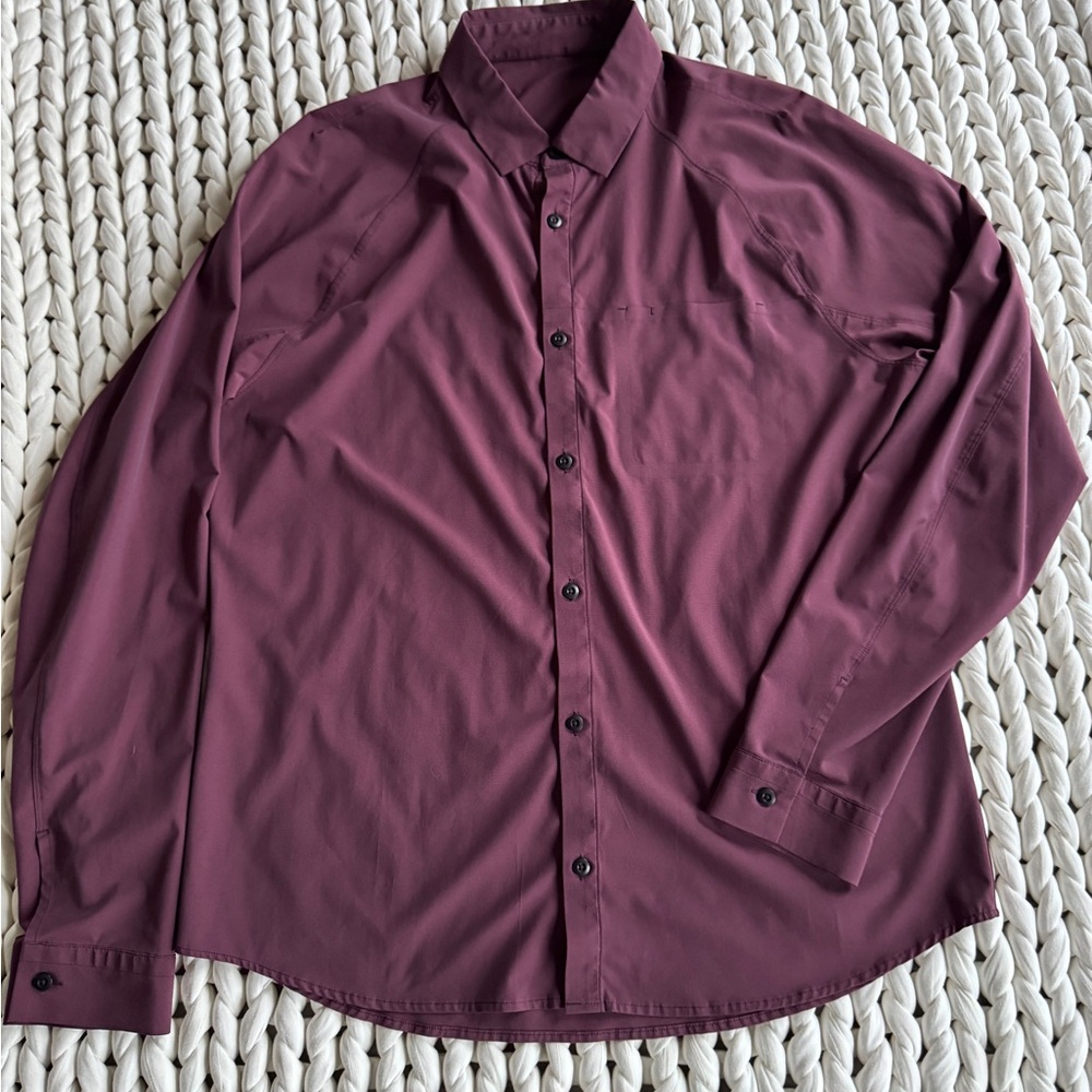 Lululemon Voyage Long Sleeve Buttondown in Wee Stripe Black Cherry Prep Red - Picture 1 of 6